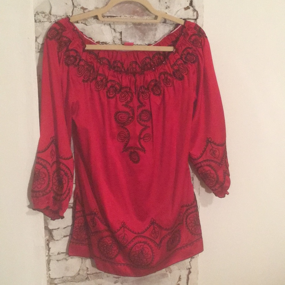 Off the shoulder red top